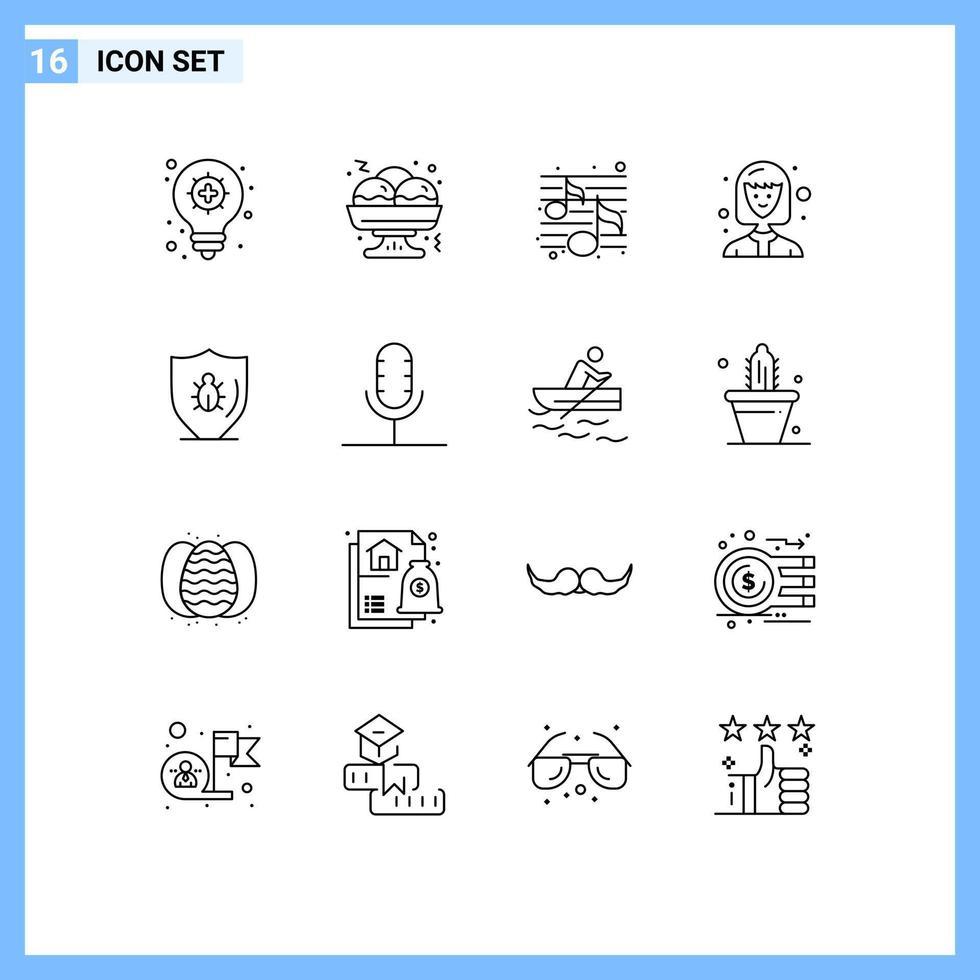 Set of 16 Commercial Outlines pack for shield protect party programing student Editable Vector Design Elements
