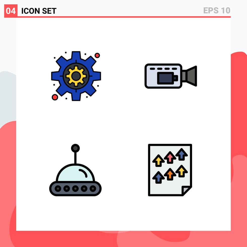 4 Thematic Vector Filledline Flat Colors and Editable Symbols of business data cam science page Editable Vector Design Elements