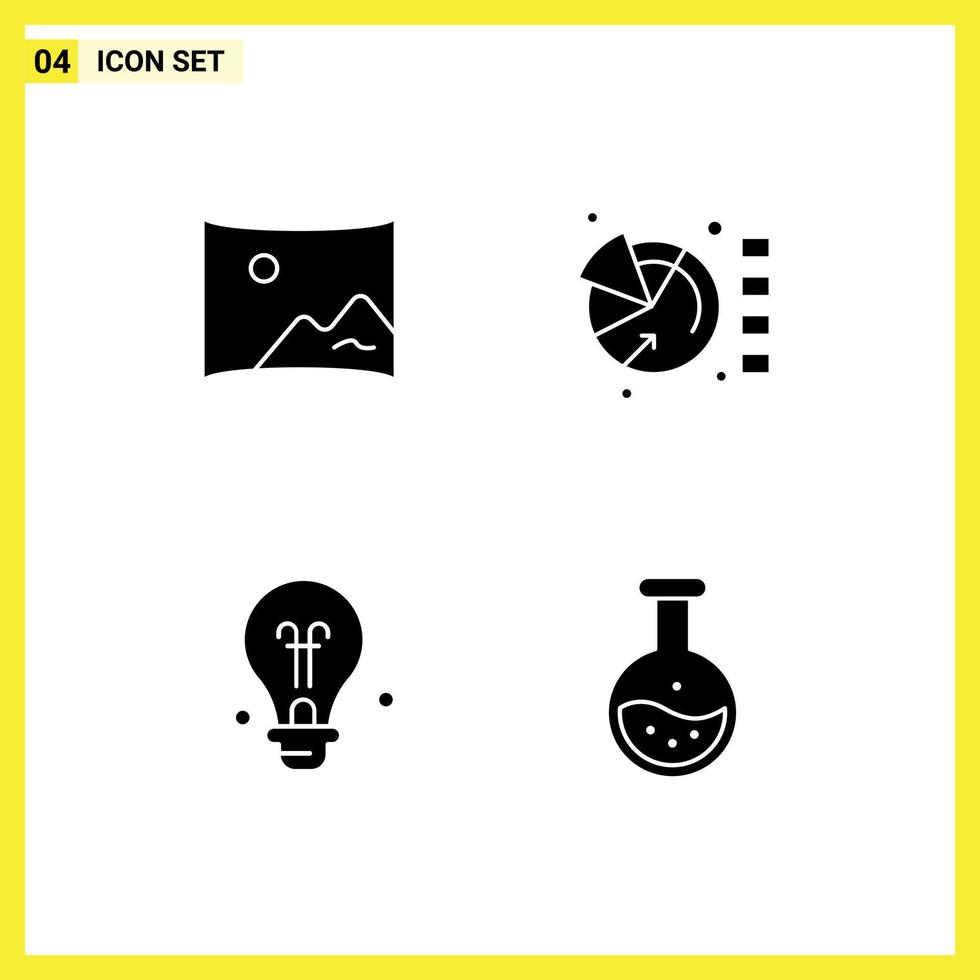 Modern Set of 4 Solid Glyphs and symbols such as cinema education panorama pie tube Editable Vector Design Elements