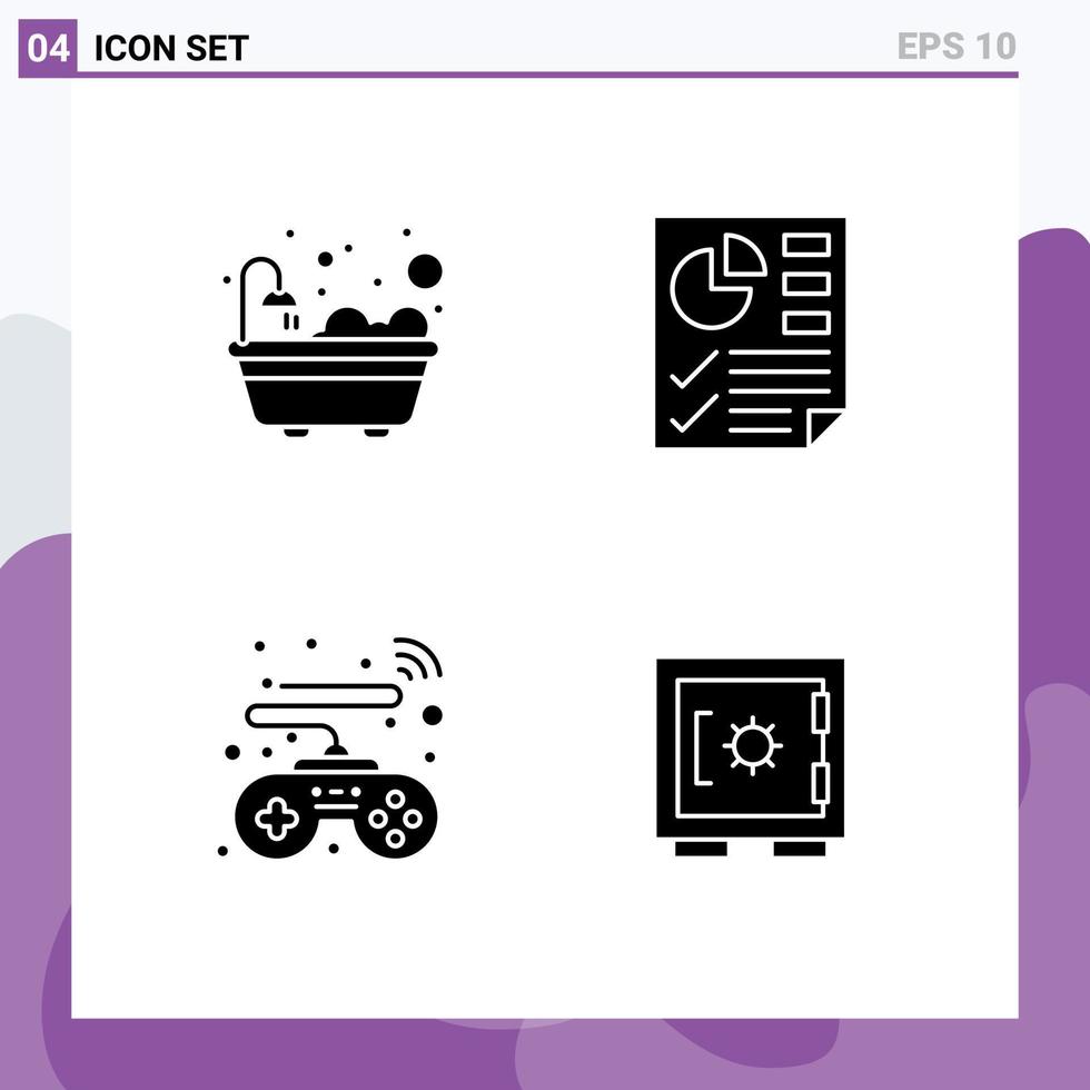 Universal Icon Symbols Group of 4 Modern Solid Glyphs of bathroom smart data report locker Editable Vector Design Elements