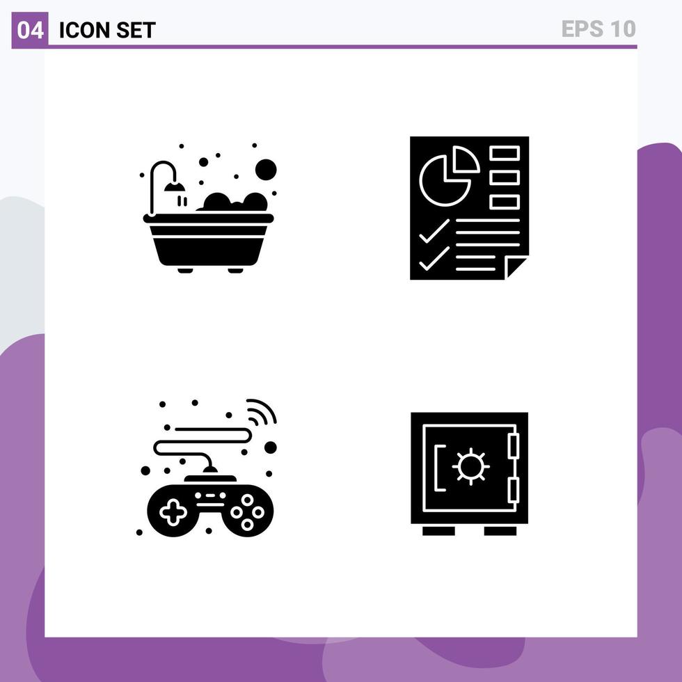 símbolos de iconos universales grupo de 4 glifos sólidos modernos de elementos de diseño de vectores editables de armario de informe de datos inteligentes de baño