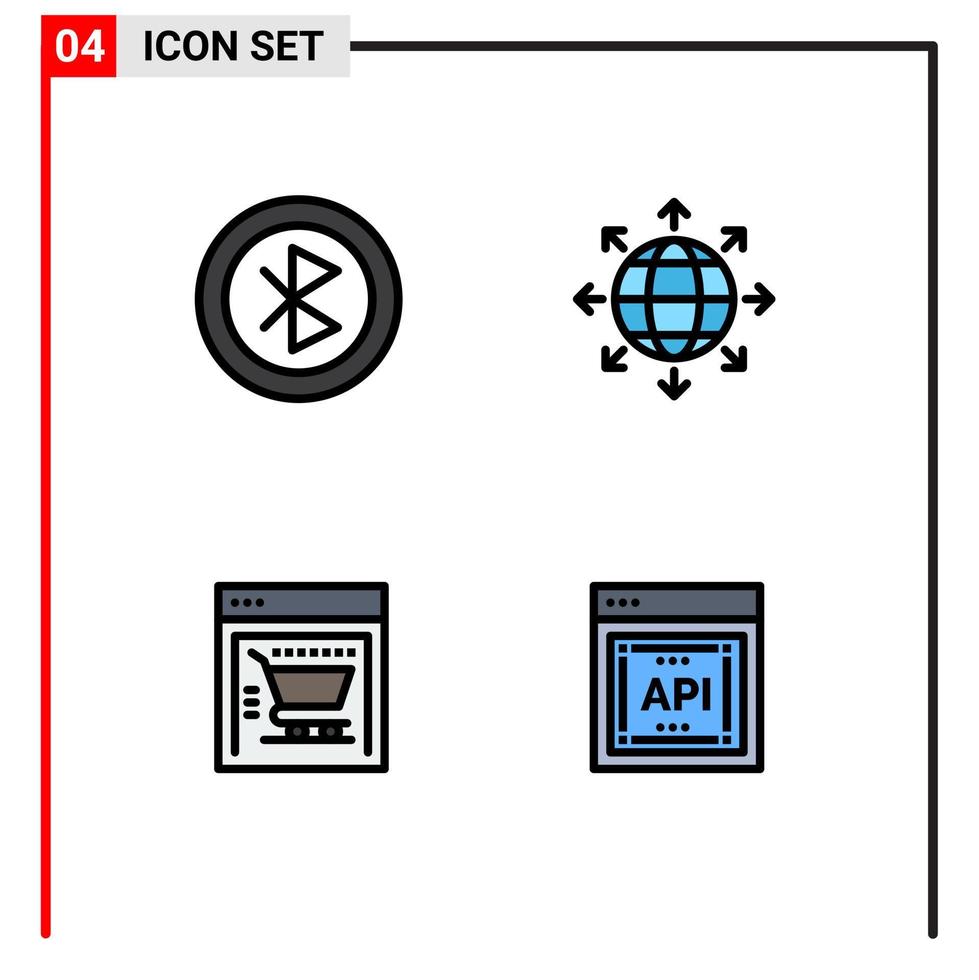 conjunto de 4 colores planos de línea de relleno de vector en cuadrícula para elementos de diseño de vector editables de tienda web global de red de comercio electrónico bluetooth