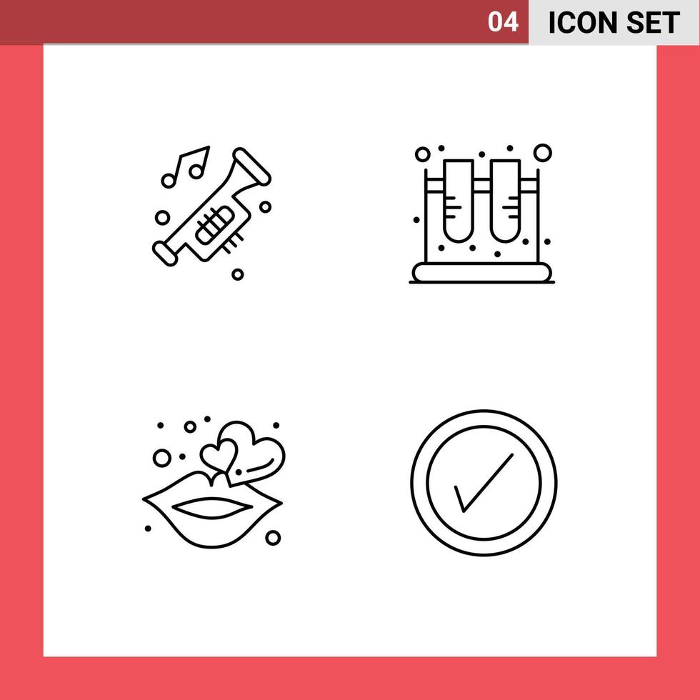 conjunto de 4 iconos de interfaz de usuario modernos símbolos signos para accesorios prueba ruido tarro labios elementos de diseño vectorial editables vector