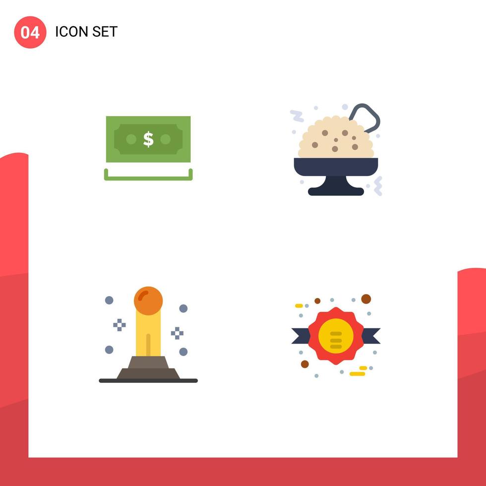 Set of 4 Commercial Flat Icons pack for dollar pawn currency food fast food commerce Editable Vector Design Elements