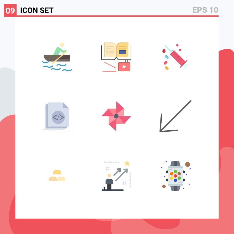 Set of 9 Commercial Flat Colors pack for spring programming injection file code Editable Vector Design Elements