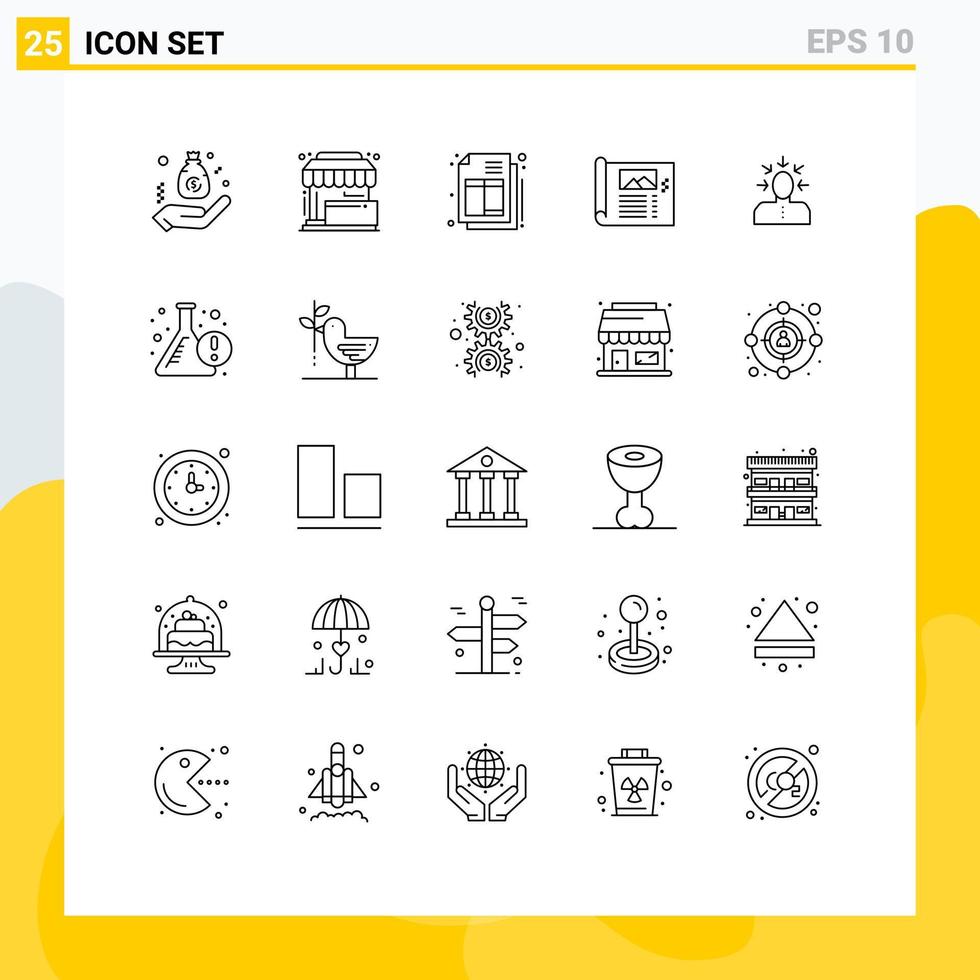 Mobile Interface Line Set of 25 Pictograms of photo plan store paper invoice Editable Vector Design Elements