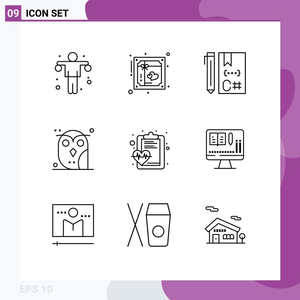 9 Creative Icons Modern Signs and Symbols of owl bird romantic animal develop Editable Vector Design Elements