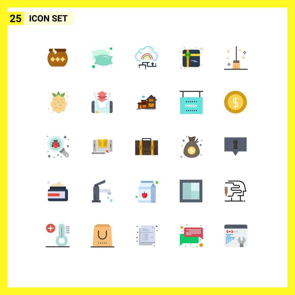 Conjunto de 25 colores planos universales para aplicaciones web y móviles escoba compras dormir regalo conectar elementos de diseño vectorial editables vector