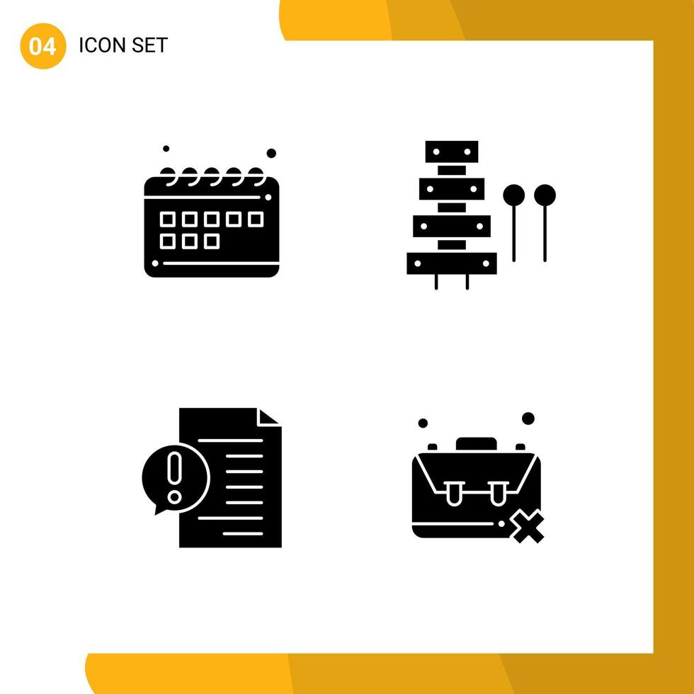 paquete de 4 signos y símbolos de glifos sólidos modernos para medios de impresión web, como calendario de comunicación de programación, documento de música, elementos de diseño de vectores editables