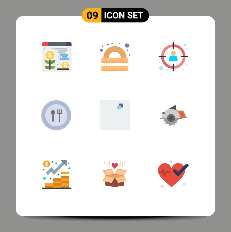 9 User Interface Flat Color Pack of modern Signs and Symbols of full screen knife management fork goal Editable Vector Design Elements