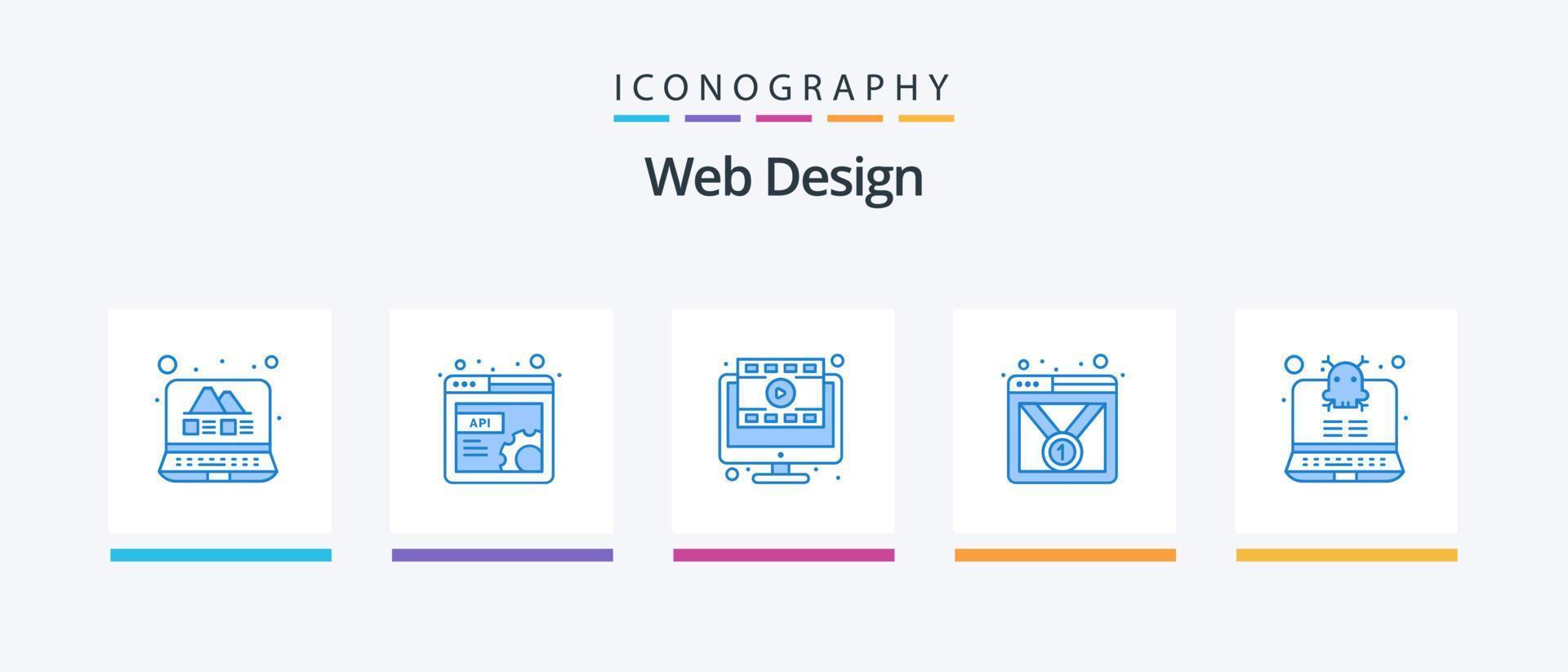 Web Design Blue 5 Icon Pack Including hacking. web page. browser. medal. badge. Creative Icons Design vector