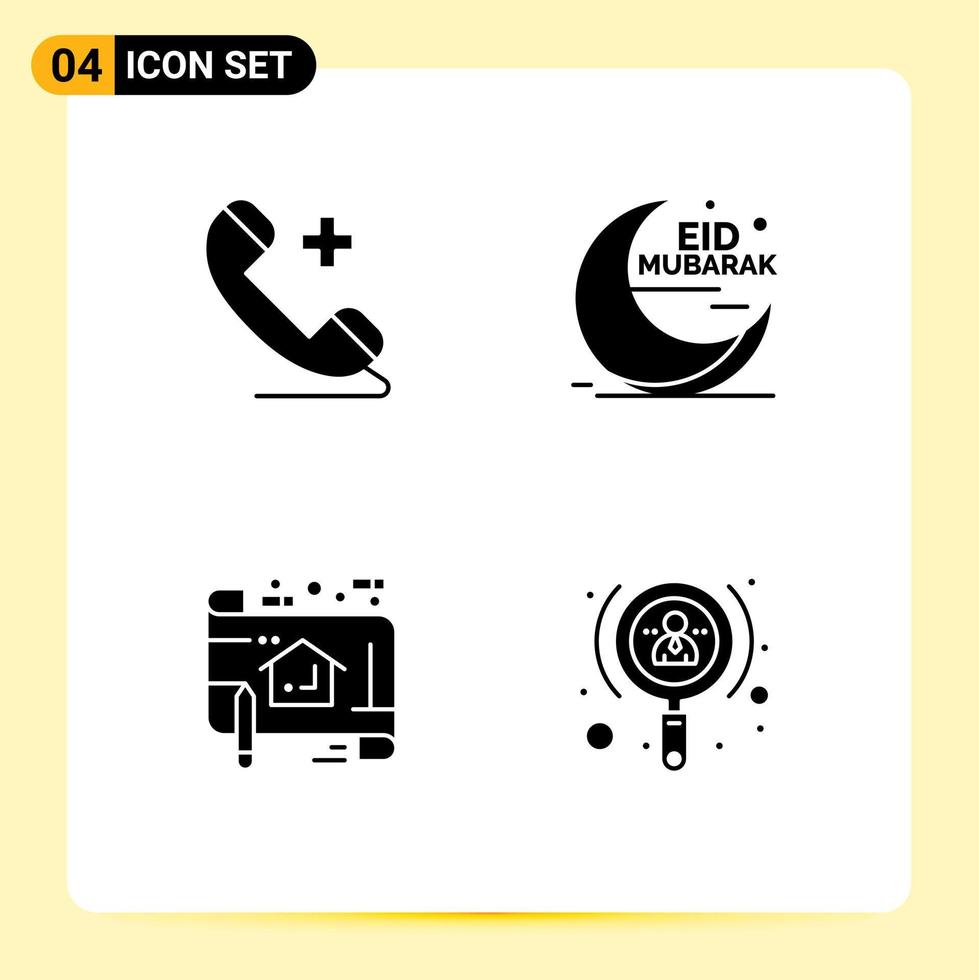 Group of 4 Solid Glyphs Signs and Symbols for medical plan hospital moon blue print Editable Vector Design Elements