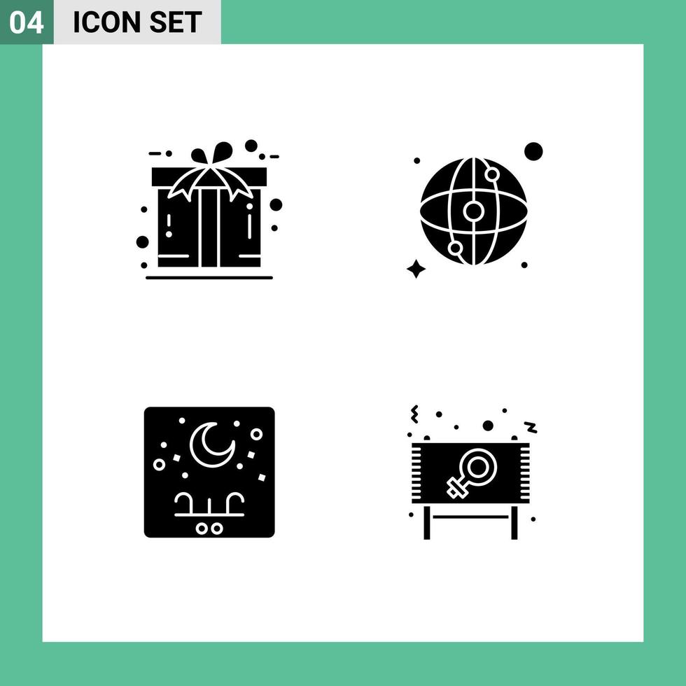 Set of 4 Modern UI Icons Symbols Signs for ecommerce lettering present network moon Editable Vector Design Elements