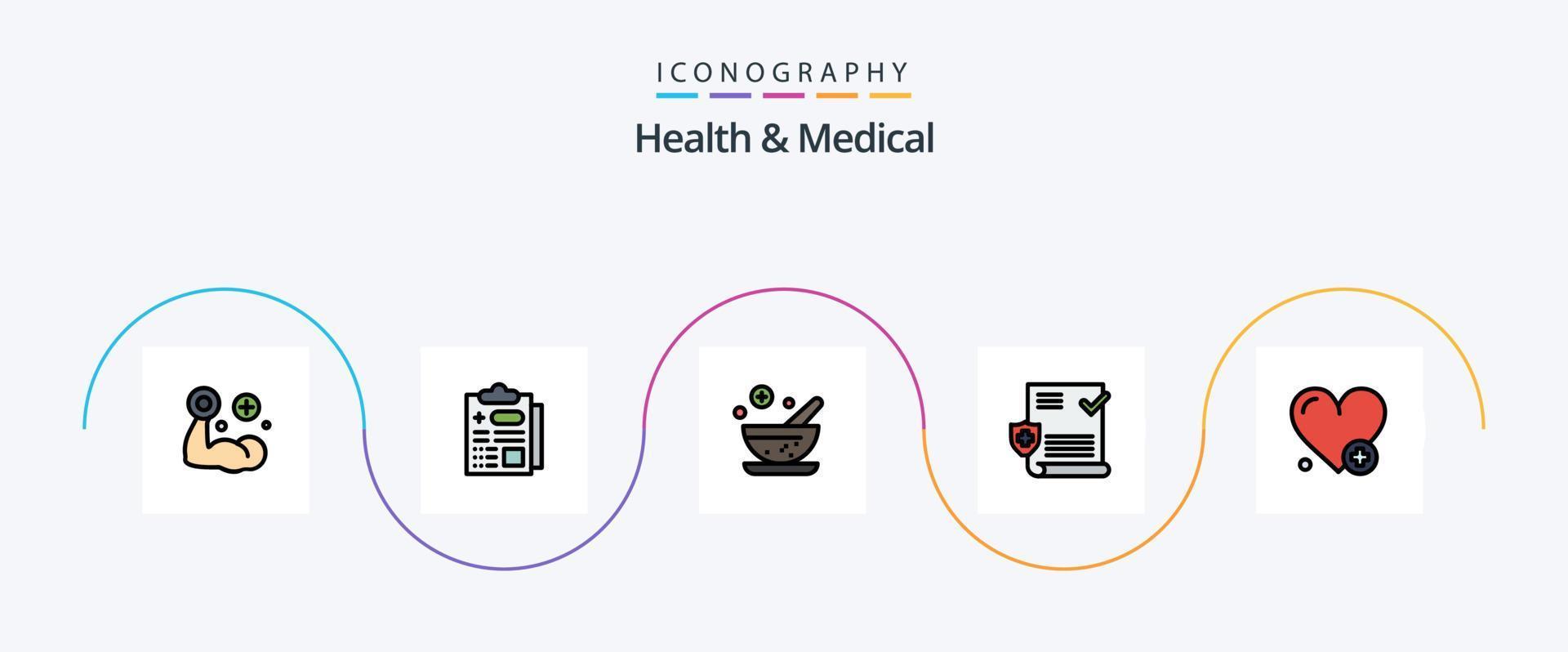 Health And Medical Line Filled Flat 5 Icon Pack Including . heartbeat. herbal. medical. file vector