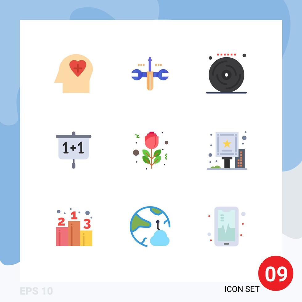 Set of 9 Modern UI Icons Symbols Signs for rose flower celebration school education Editable Vector Design Elements