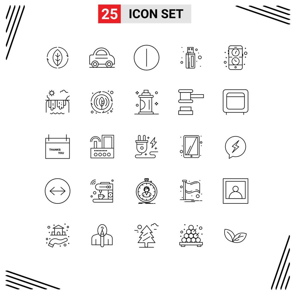 Set of 25 Modern UI Icons Symbols Signs for mountains mobile switch application usb Editable Vector Design Elements