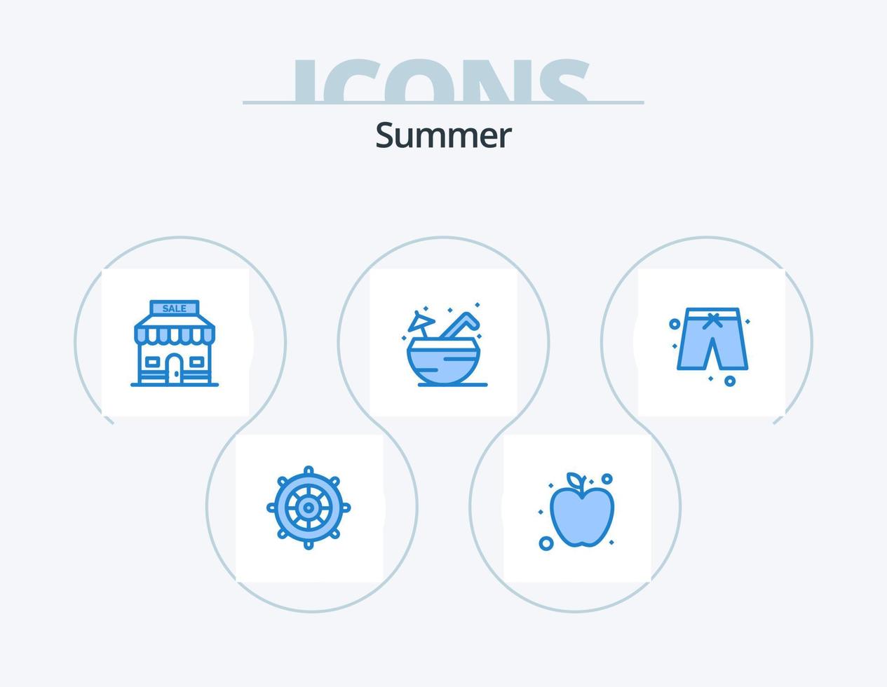 paquete de iconos azul de verano 5 diseño de iconos. paños playa. venta. verano. Coco vector
