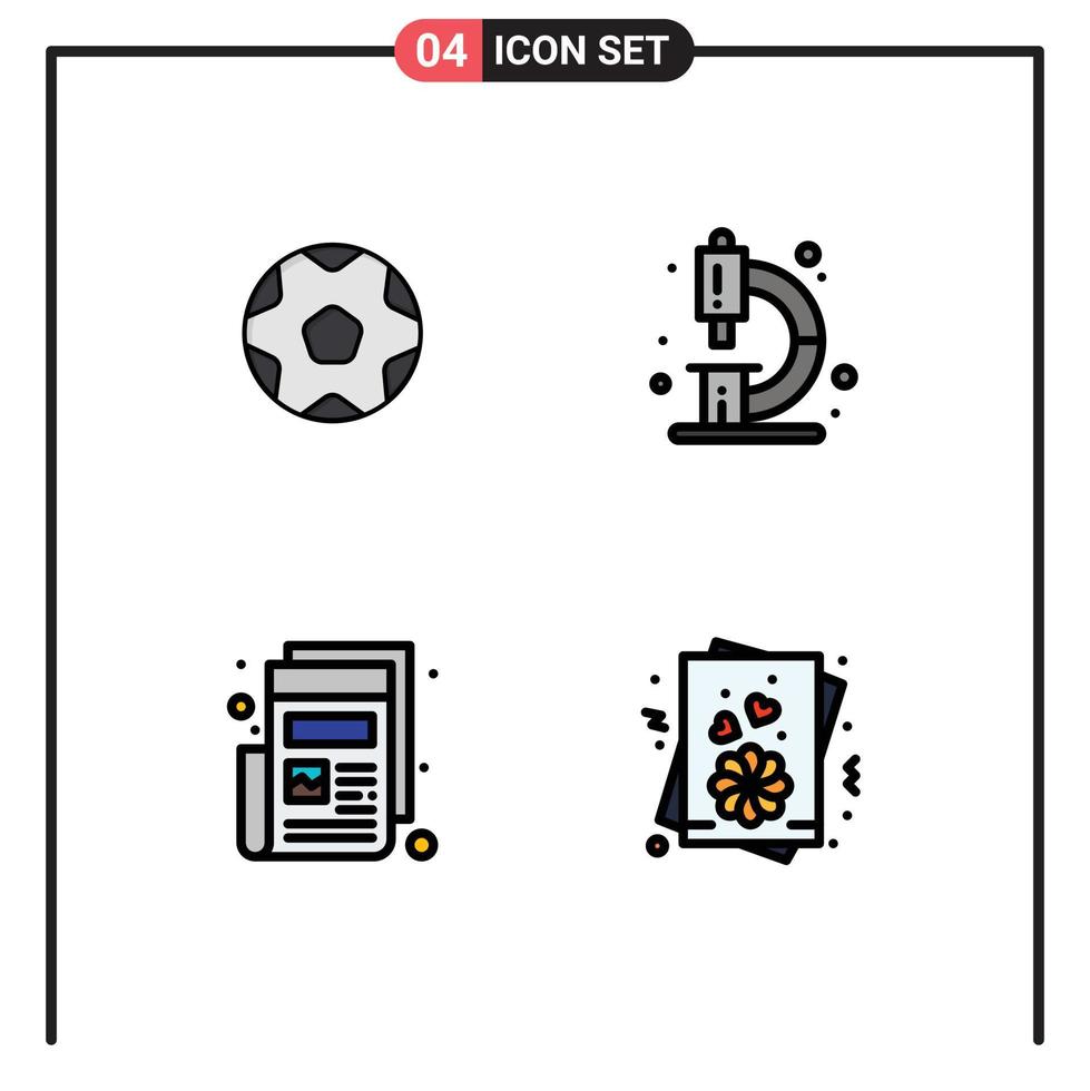 Pack of 4 Modern Filledline Flat Colors Signs and Symbols for Web Print Media such as football news soccer education paper Editable Vector Design Elements