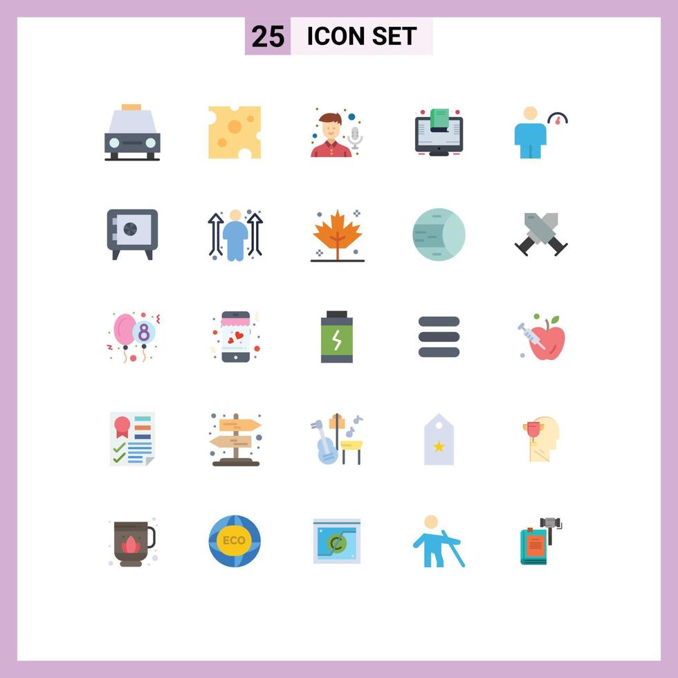Pictogram Set of 25 Simple Flat Colors of screen laptop meal education recorder Editable Vector Design Elements
