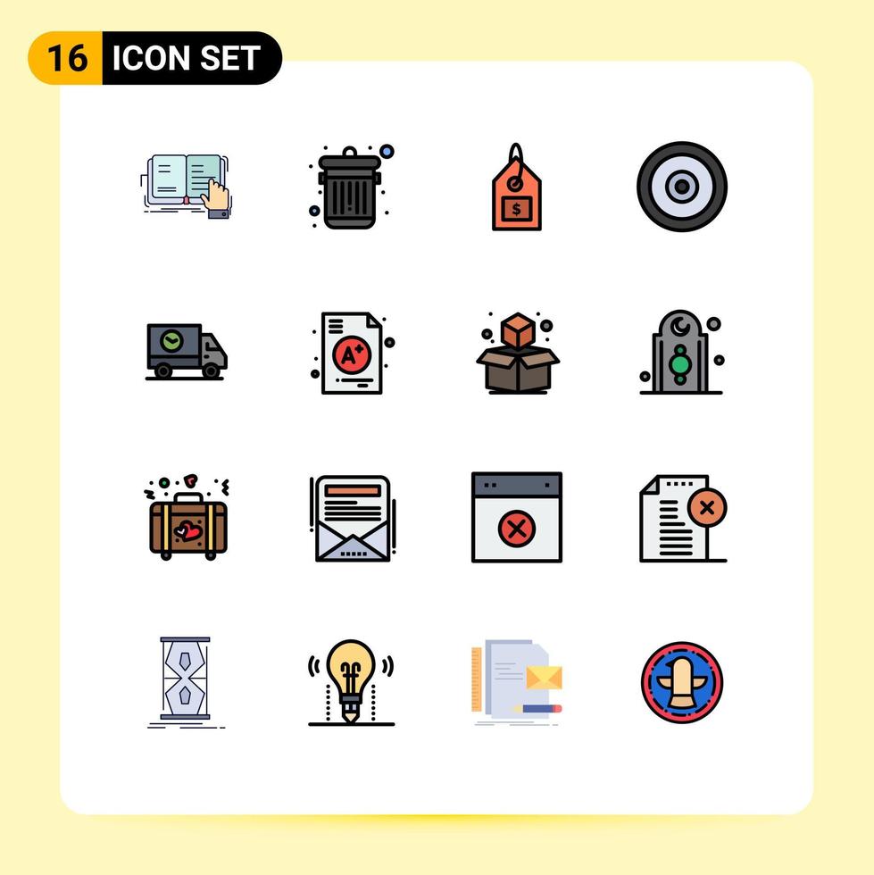 Paquete de 16 líneas llenas de color plano de la interfaz de usuario de signos y símbolos modernos de la etiqueta web de comercio electrónico objetivo elementos de diseño de vectores creativos editables móviles