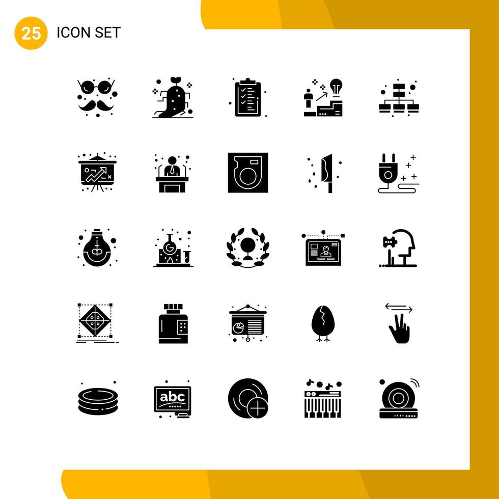 User Interface Pack of 25 Basic Solid Glyphs of business idea business user ladder Editable Vector Design Elements
