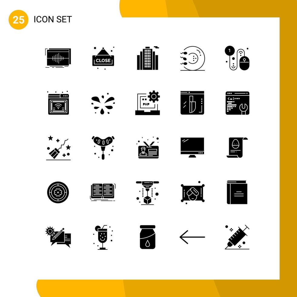 Pictogram Set of 25 Simple Solid Glyphs of buy medicine building health fitness Editable Vector Design Elements