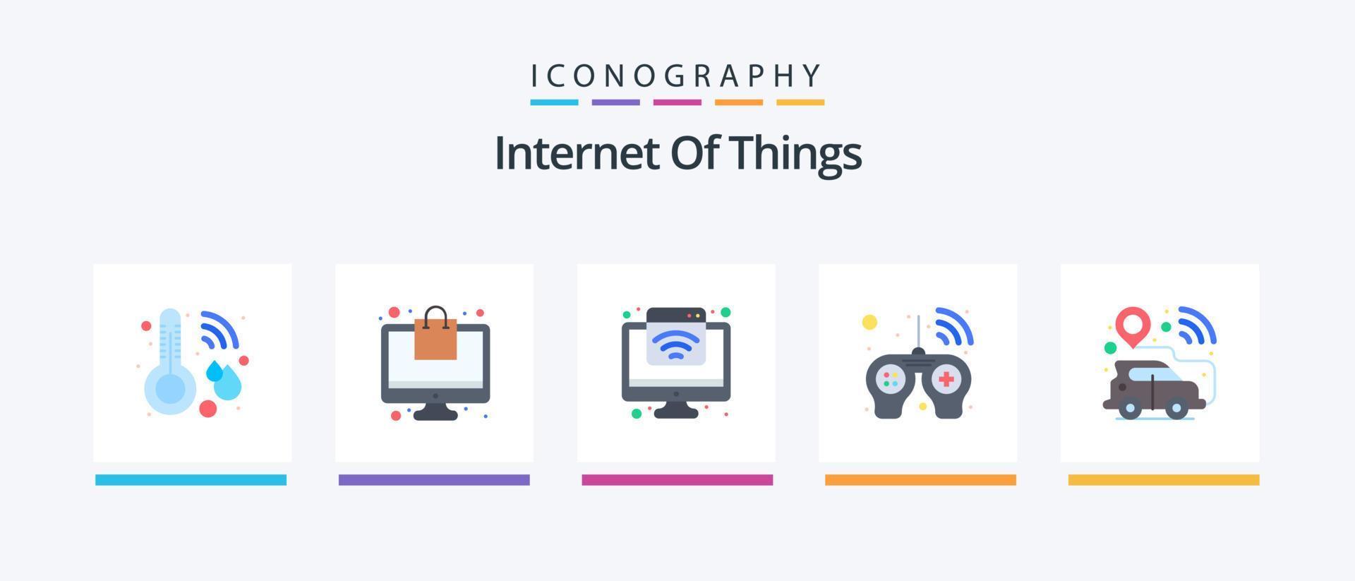 Internet Of Things Flat 5 Icon Pack Including navigation. smart. internet. player. controller. Creative Icons Design vector
