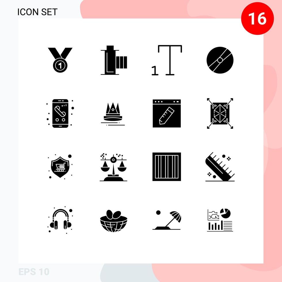 conjunto de 16 iconos de interfaz de usuario modernos signos de símbolos para elementos de diseño vectorial editables de fuente de cine de película de pokeball vector