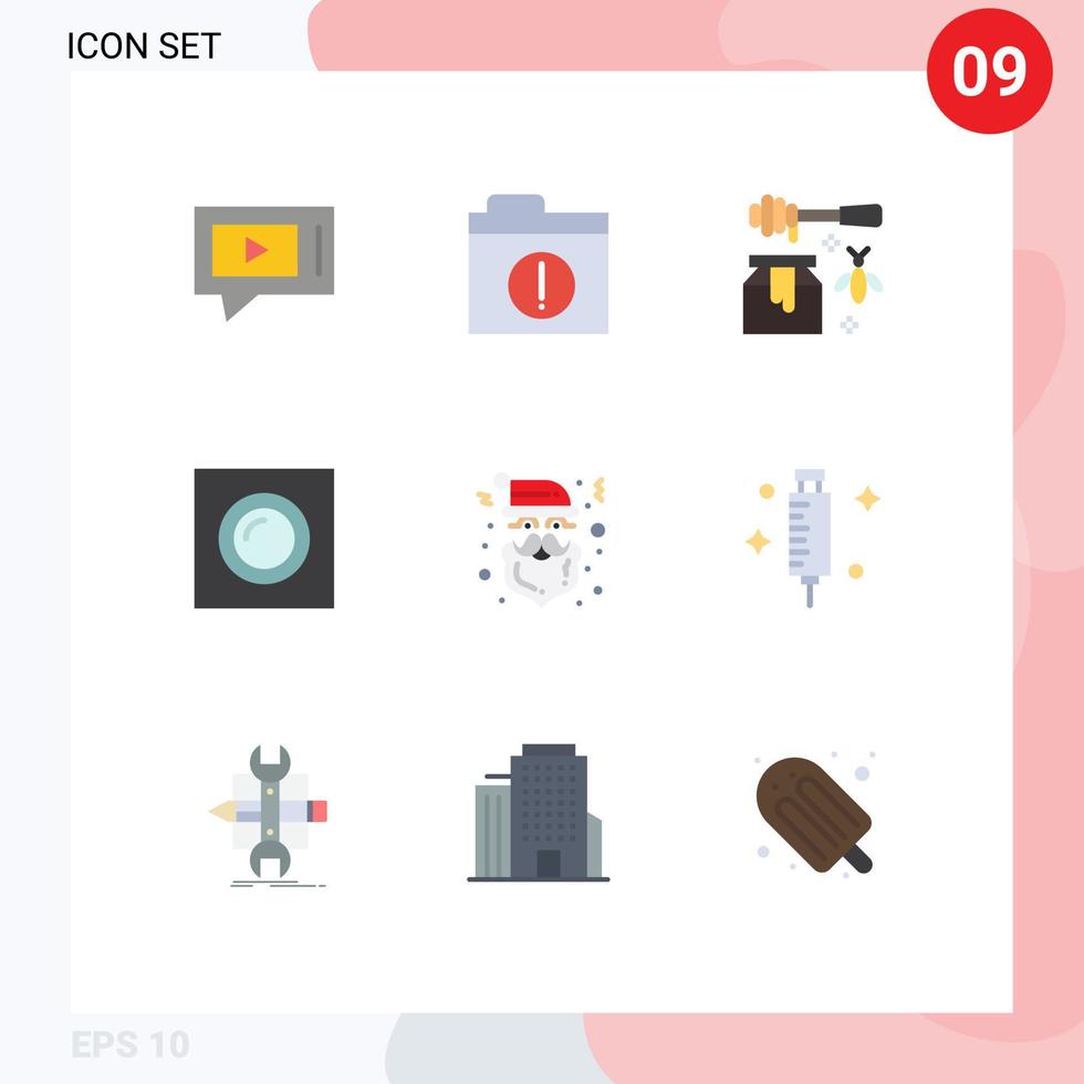 Editable Vector Line Pack of 9 Simple Flat Colors of santa christmas honey recessed lamp Editable Vector Design Elements
