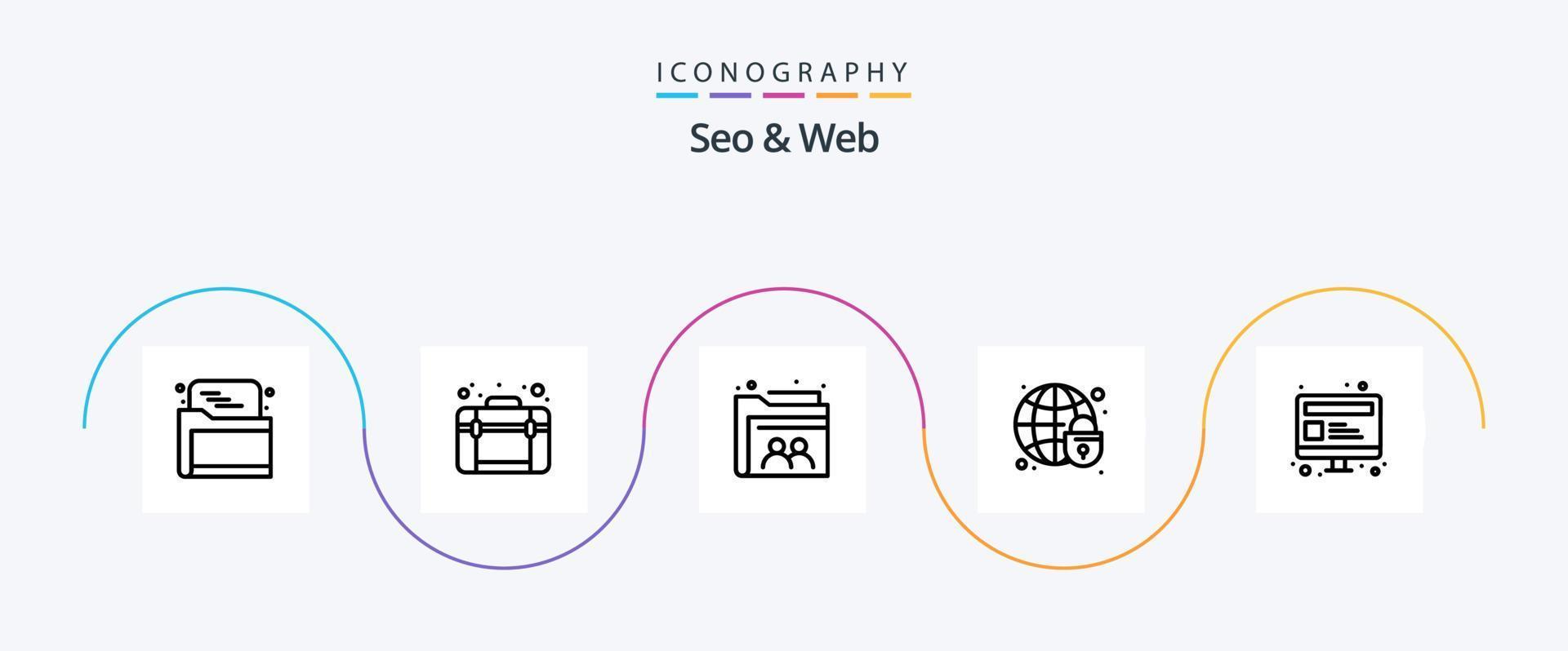Seo and Web Line 5 Icon Pack Including seo. globe. web. globe lock. global security vector