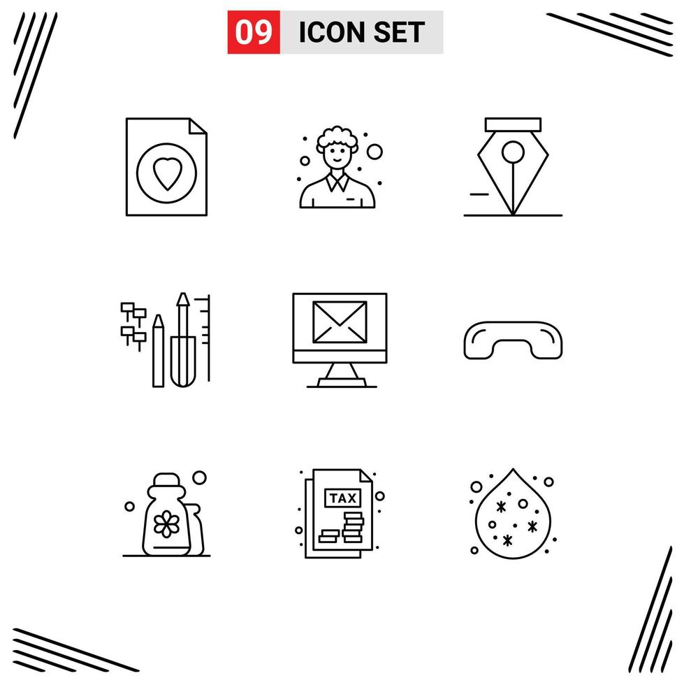 Universal Icon Symbols Group of 9 Modern Outlines of decline email delete compose engineering Editable Vector Design Elements