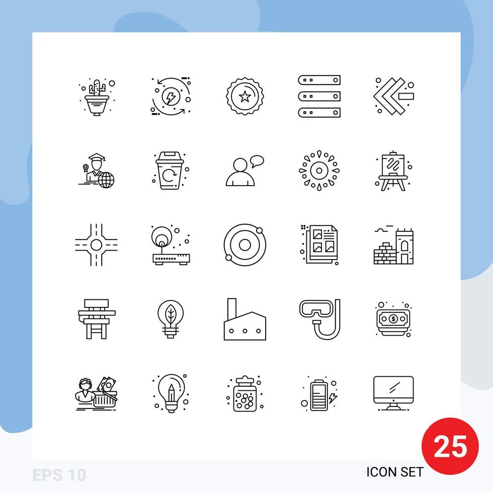 grupo de símbolos de iconos universales de 25 líneas modernas de servidores que alojan archivos de energía tienda de elementos de diseño vectorial editables vector