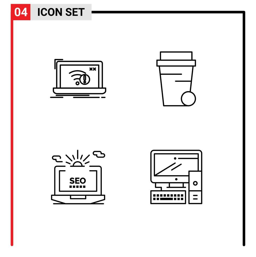 Group of 4 Filledline Flat Colors Signs and Symbols for connection laptop lost soup configuration Editable Vector Design Elements