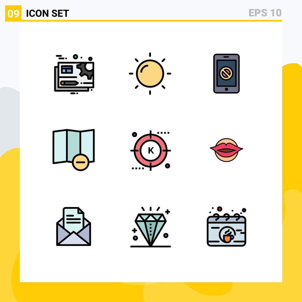 Pictogram Set of 9 Simple Filledline Flat Colors of optimization keyword cell engine delete Editable Vector Design Elements