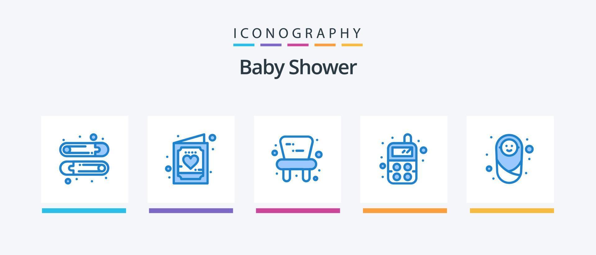 paquete de iconos azul 5 de baby shower que incluye protección. niño. bebé. bebé. radio. diseño de iconos creativos vector