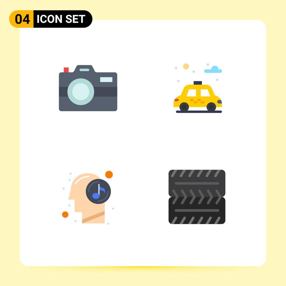 User Interface Pack of 4 Basic Flat Icons of camera music technology car wheel Editable Vector Design Elements