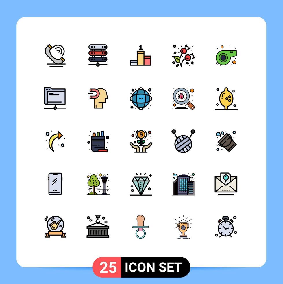 Stock Vector Icon Pack of 25 Line Signs and Symbols for whistle referee position cold berries Editable Vector Design Elements