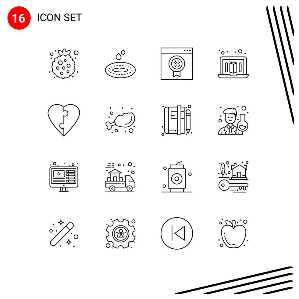 16 Thematic Vector Outlines and Editable Symbols of chicken love award couple laptop Editable Vector Design Elements