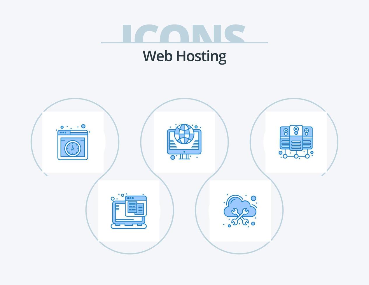 Web Hosting Blue Icon Pack 5 Icon Design. database server. web. cloud. internet. globe vector
