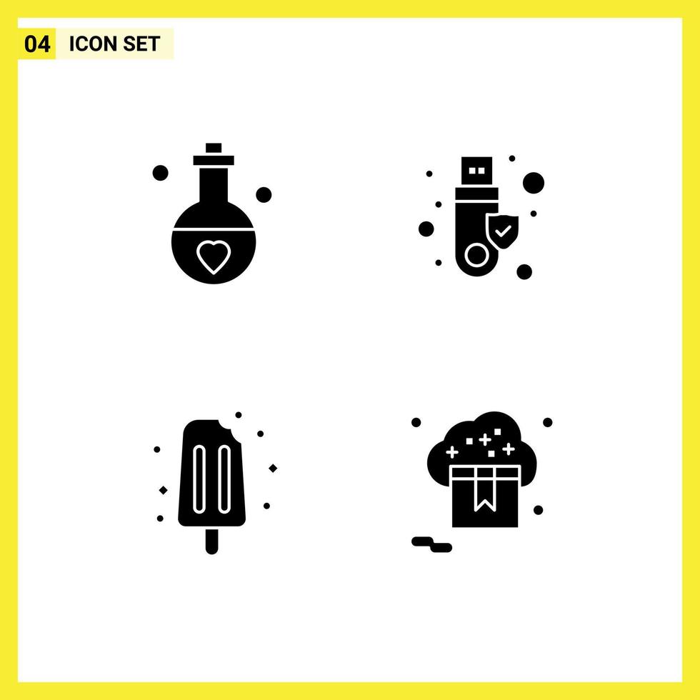 Set of 4 Vector Solid Glyphs on Grid for love cream perfume signature summer Editable Vector Design Elements