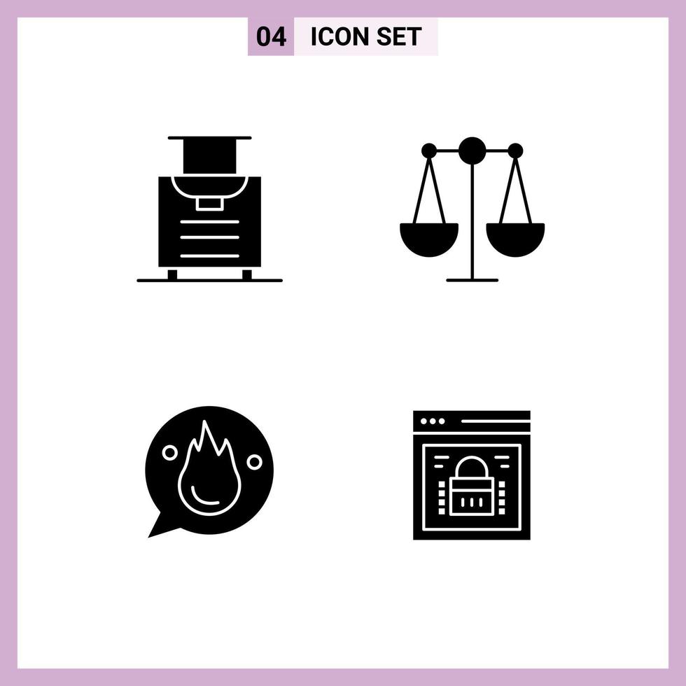Solid Glyph Pack of 4 Universal Symbols of baggage motivation balance chat information security Editable Vector Design Elements