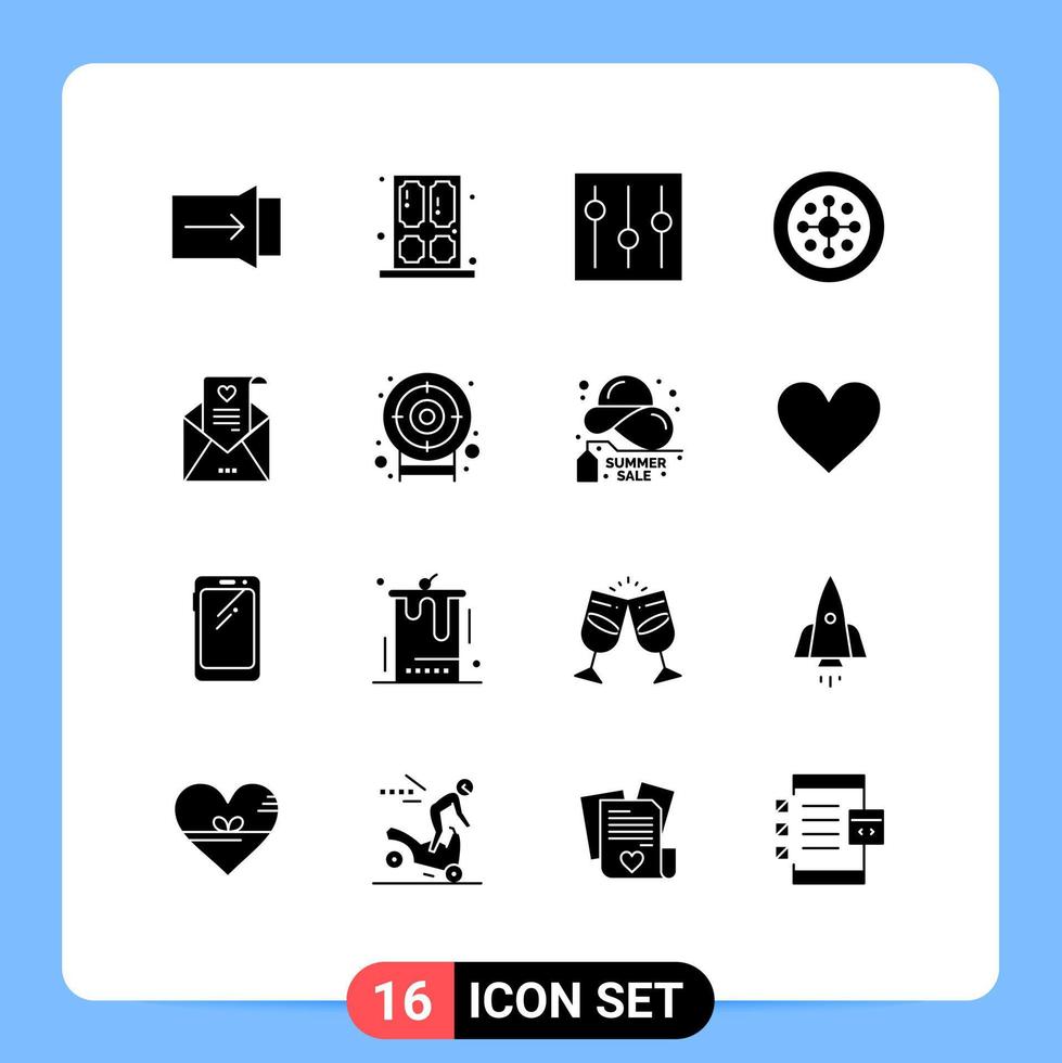 conjunto de 16 paquetes de glifos sólidos comerciales para elementos de escudo de carta de amor vacaciones navidad elementos de diseño vectorial editables vector