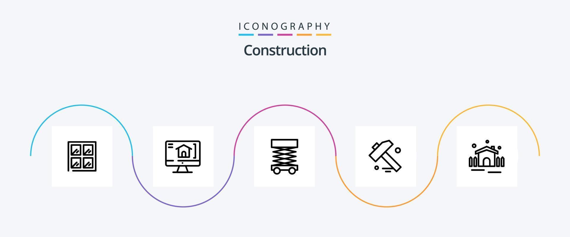 Construction Line 5 Icon Pack Including . patio. scaffolding. garden. tool vector