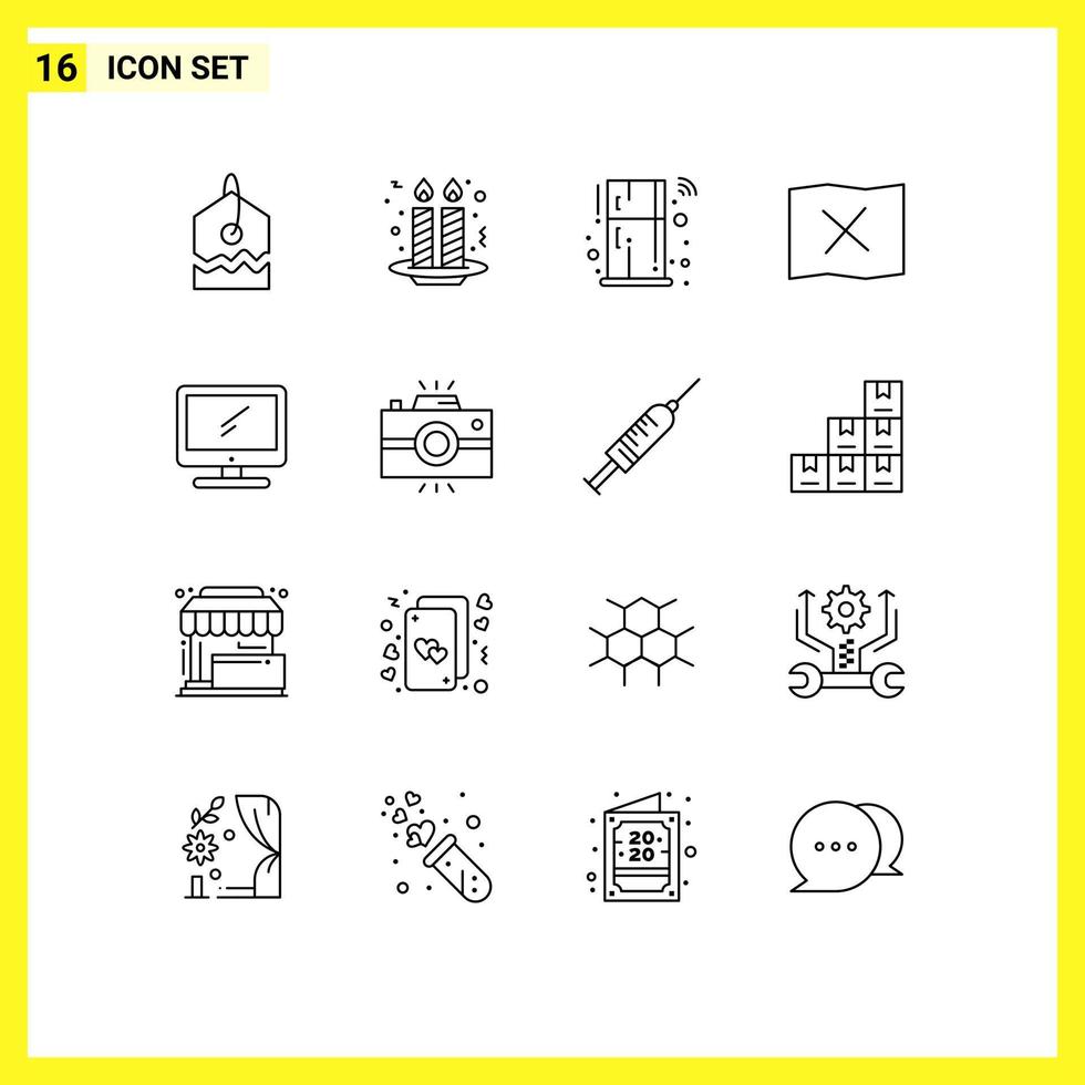 16 Creative Icons Modern Signs and Symbols of imac monitor home computer map Editable Vector Design Elements
