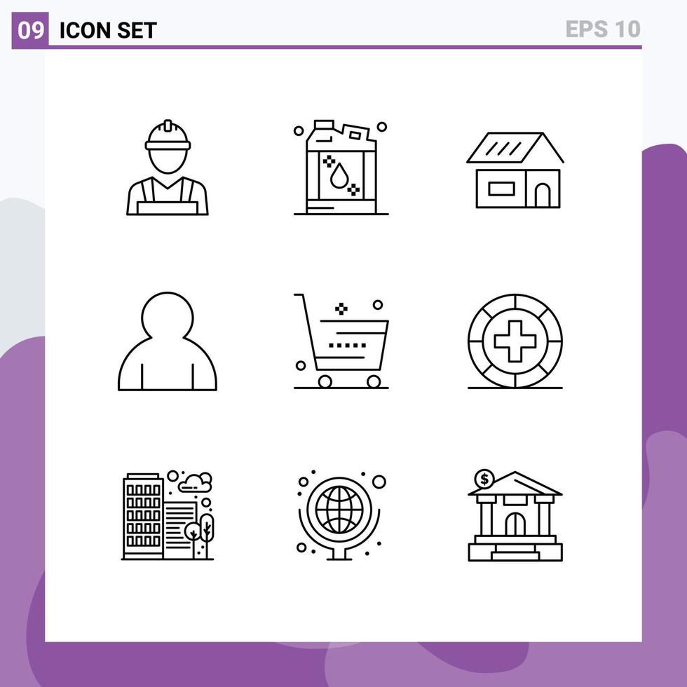 Universal Icon Symbols Group of 9 Modern Outlines of online cart building user human Editable Vector Design Elements