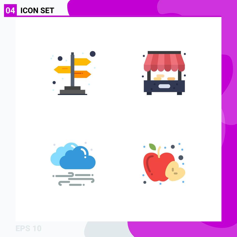 Universal Icon Symbols Group of 4 Modern Flat Icons of arrows cloud city weather food Editable Vector Design Elements