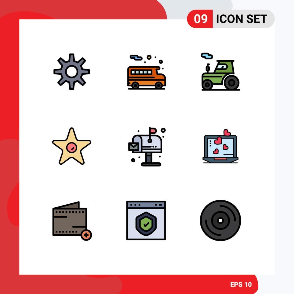 9 Universal Filledline Flat Color Signs Symbols of mailbox environment transport city studio Editable Vector Design Elements