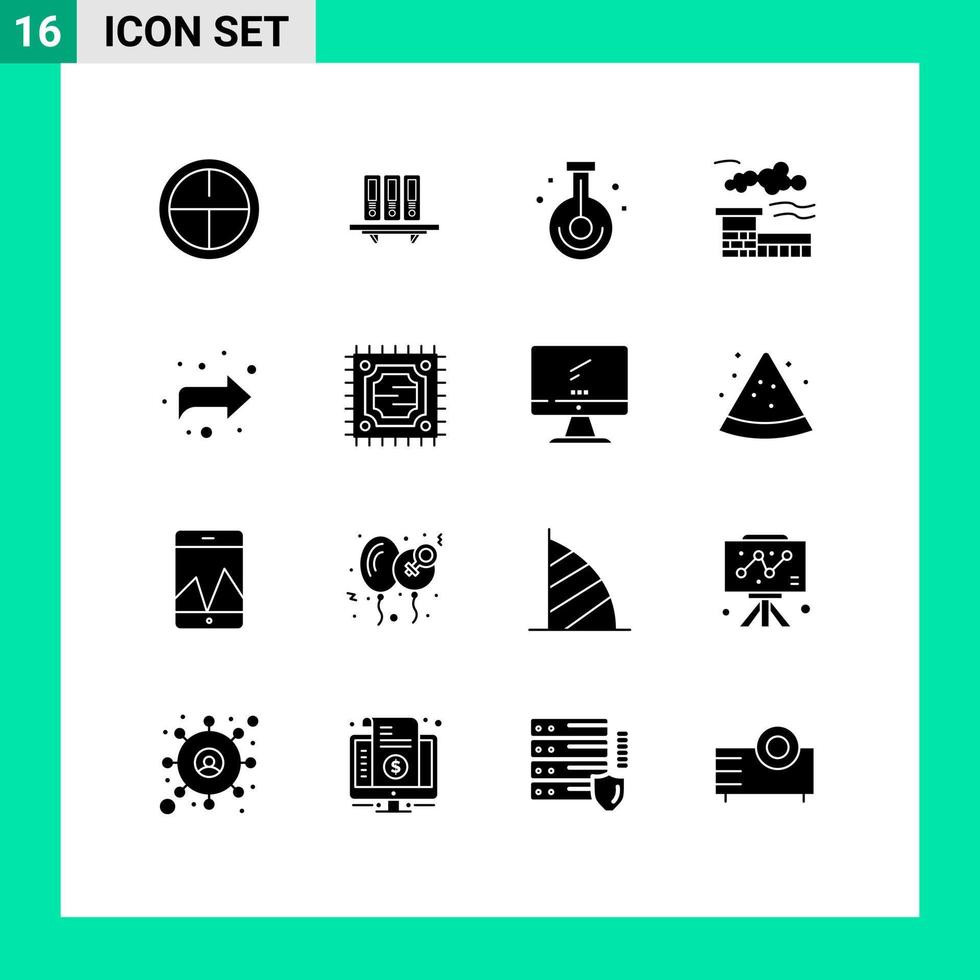 conjunto moderno de 16 pictogramas de glifos sólidos de carpetas de fábrica de paisajes elementos de diseño de vectores editables de laboratorio de ciencia
