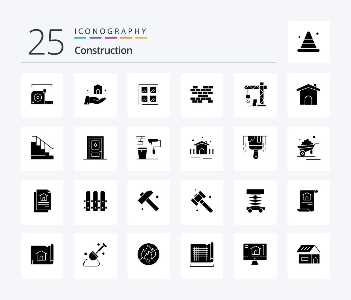 Construction 25 Solid Glyph icon pack including building. construction. window. architecture. bricks vector