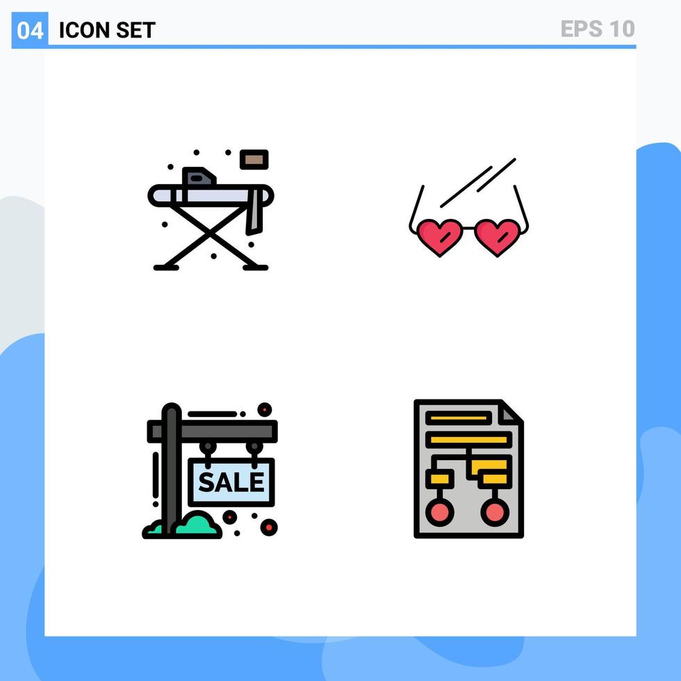 Group of 4 Filledline Flat Colors Signs and Symbols for home hording table heart sign Editable Vector Design Elements